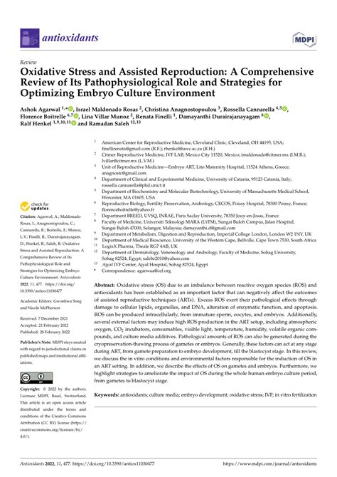 Pdf Oxidative Stress And Assisted Reproduction A Comprehensive