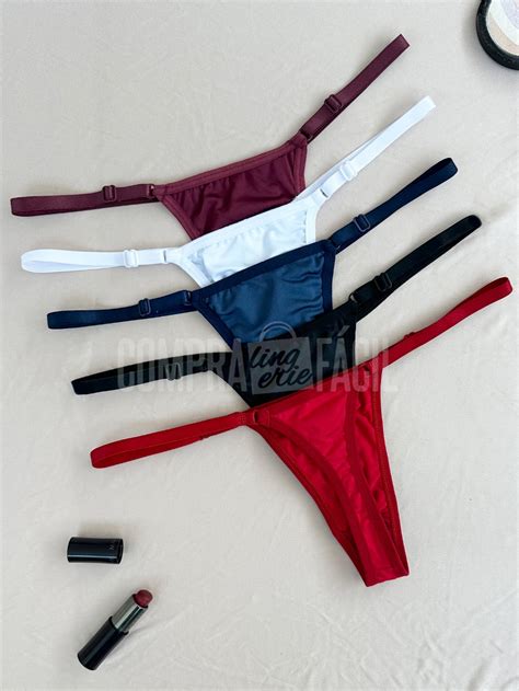 Kit Calcinha Tanga Fio Dental em Microfibra Lisa Regulagem Lateral Cavada Lingerie Alça