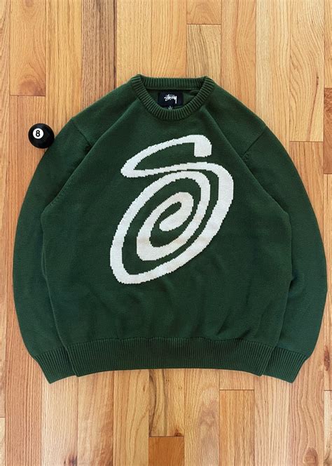 Stussy Aw2022 Stussy Curly S Logo Greencream Knit Sweater Grailed