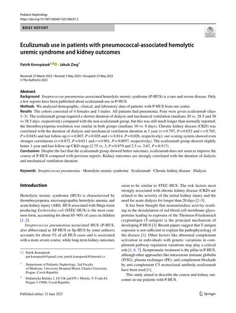 PDF Eculizumab Use In Patients With Pneumococcal Associated Hemolytic