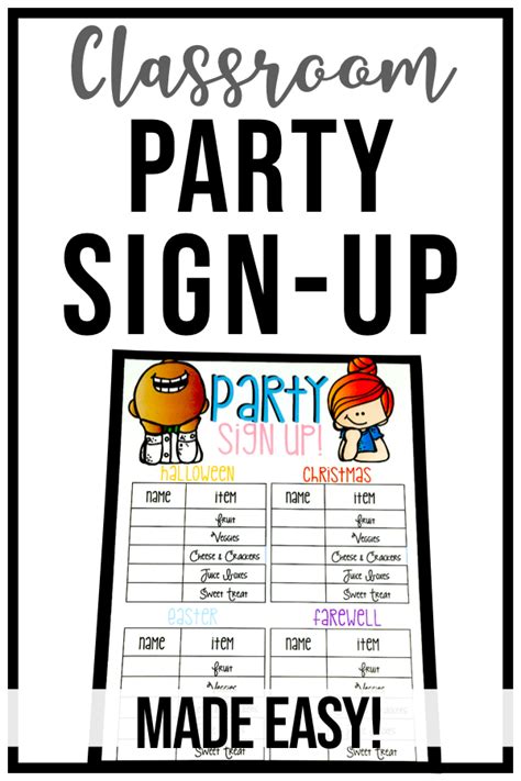 Holiday Party Sign Up Sheet Classroom Holiday Party Holiday Party