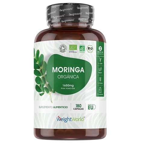 Moringa Orgánica 1650 mg 180 Cápsulas Bio Moringa Oleifera Fuente