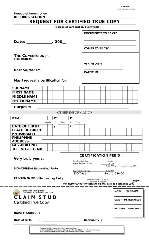 Records Ctc Forms Lecture Notes Bureau Of Immigration Records