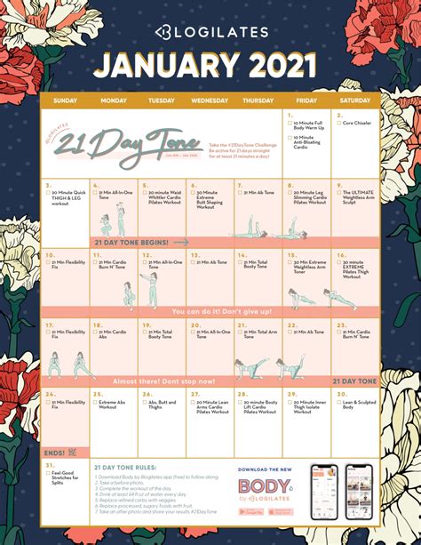 Blogilates Day Tone Calendar