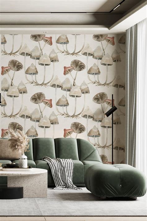 removable wallpaper mushroom peel and stick vintage wall mural - Scandi