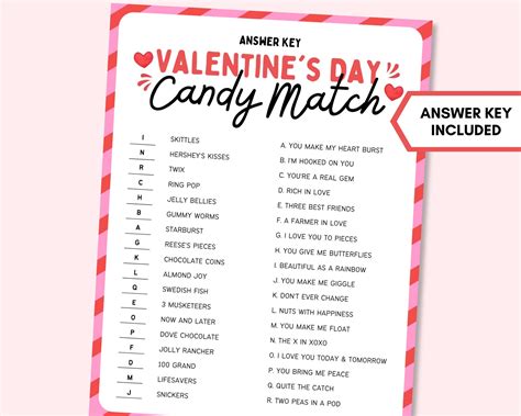 Valentines Day Candy Match Valentines Day Party Game Etsy