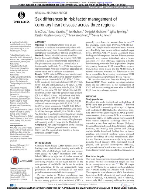 PDF Sex Differences In Risk Factor Management Of Coronary Heart