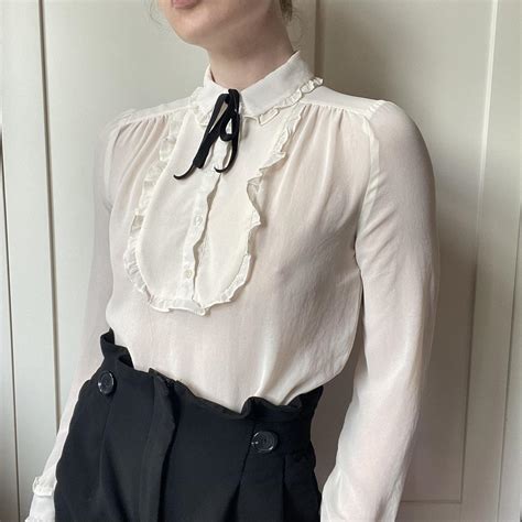 Gorgeous Pussy Bow Long Sleeved Blouse With Ruffle Depop
