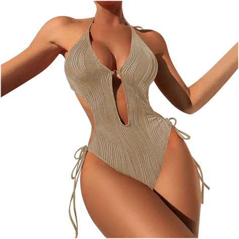 Teissuly New Women S Solid Color Hanging Neck Strap Sky Beach Sexy Bikini Swimsuit