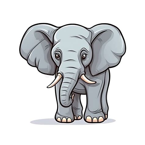 Cartoon Illustration of a Grey Elephant Standing on White Background