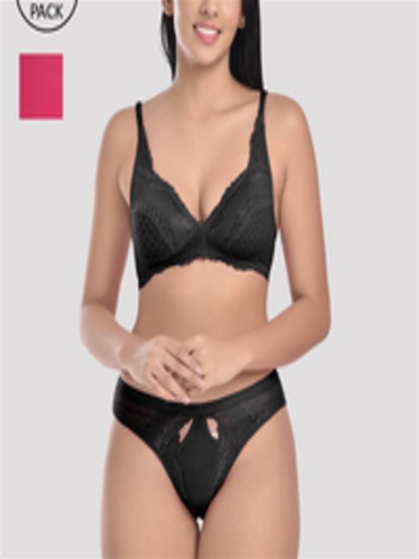 Buy StyFun Women Pack Of Black Pink Self Design Lingerie Sets S Stone Set BlackPink