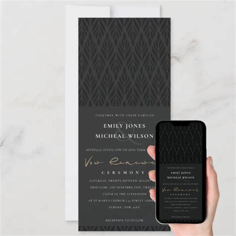 Elegant Modern Art Deco Black Gold Vow Renewal Invitation Zazzle