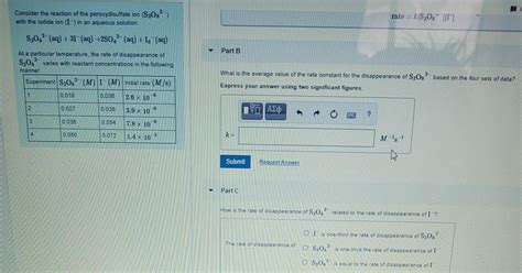 Solved Consider The Reaction Of The Peroxydisulfate Ion