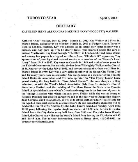 readers are deeply moved by a recent toronto star obituary 2