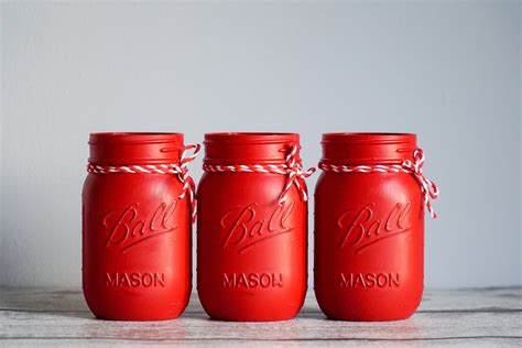 Rustic Red Mason Jar Set Of 3 Etsy