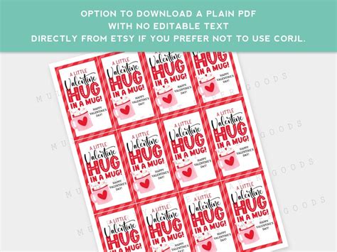 Printable Valentine Hug In A Mug Gift Tag Hot Cocoa Etsy