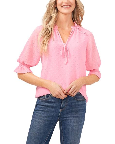 Women S Cece Split Neck Clip Dot Chiffon Blouse Zappos