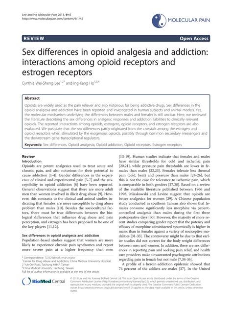 PDF Sex Differences In Opioid Analgesia And Addiction Interactions Among Opioid Receptors And