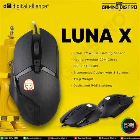 Jual Mouse Gaming Digital Alliance Luna X Ergonomic RGB PMW3325 Sensor