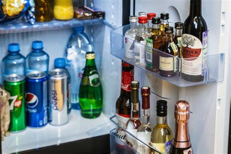 Mini Bar with Soft Drinks, Vodka, Wine in the Hotel Room at Hilton ...
