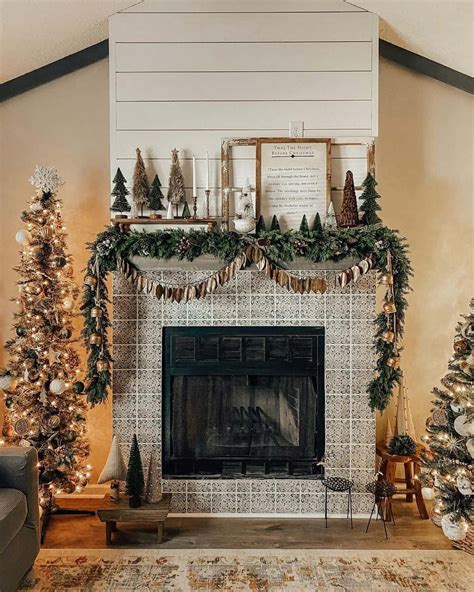 Tiled Fireplace With Christmas Garland Mantel Soul Lane