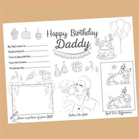 Happy Birthday Dad Coloring Page Etsy