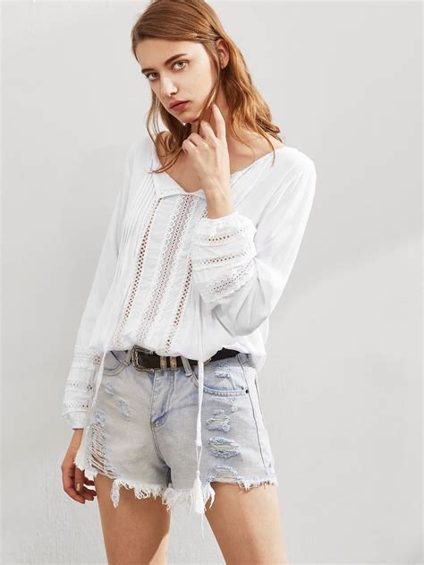 Contrast Lace Hollow Out Top Shein Sheinside