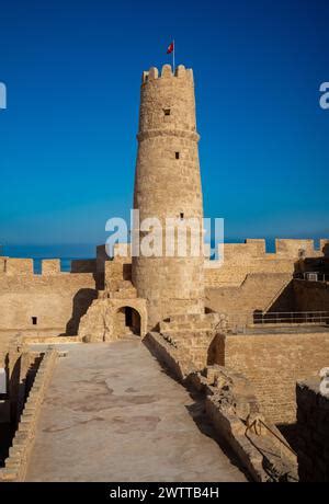 The watchtower inside the Ribat of Monastir, 8th century coastal Islamic fortress, seen from the ...