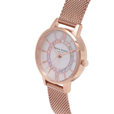 Wonderland 30mm White And Rose Gold Mesh Watch Olivia Burton London