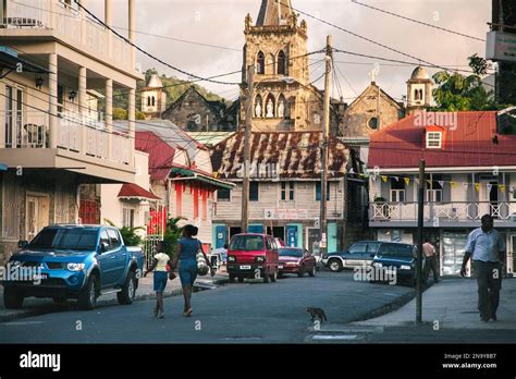 Street Scene In The Capital City Of Roseau On The Island Of Dominica In