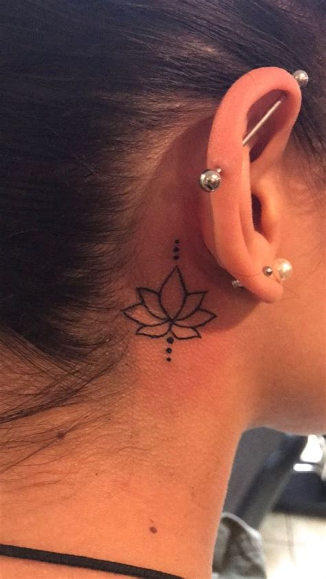 Simple Lotus Flower Tattoo Behind Ear