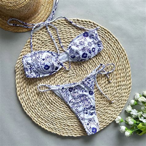 Floral Print Adjustable Straps Bikini Swimwear On Luulla