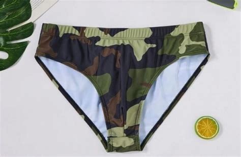 New Men S Sexy Army Green Camo Low Rise Bikini Swim Brief W Contoured Pouch Gay Ebay