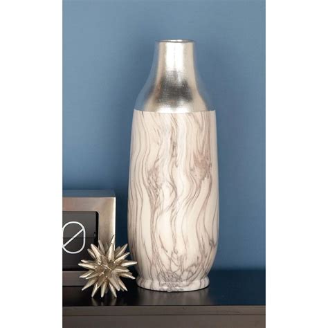 Litton Lane In Sunken Oval Lacquered Silver Ceramic Decorative Vase