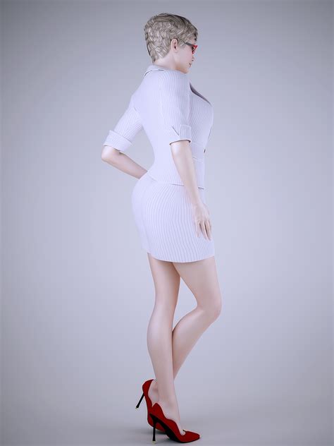 Realistic Brunette And Blonde 3 Positions Wearing Short Sexy Work Dress 3D Model