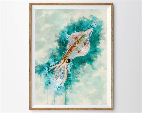 squid art painting wall art squid print squid wall decor squid