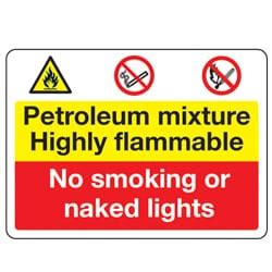Petroleum Mixture Highly Flammable No Smoking Or Naked Lights Sign