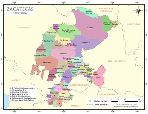 Mapa Para Imprimir De Zacatecas Mapa En Color De Los Municipios De