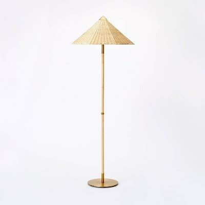 Floor Lamp Gold Iron With Tapered Rattan Shade Includes Led Light Bulb