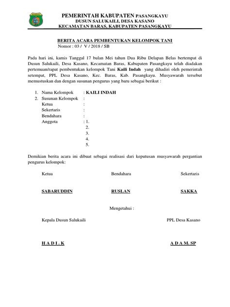 Berita Acara Pembentukan Kelompok Tani Pdf