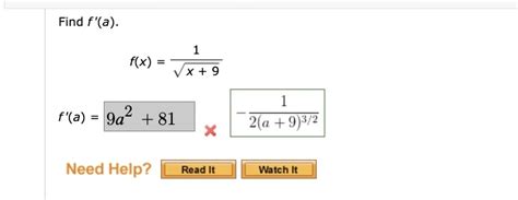 Solved Find F A F X 1x 92f A × 12 A 9 32