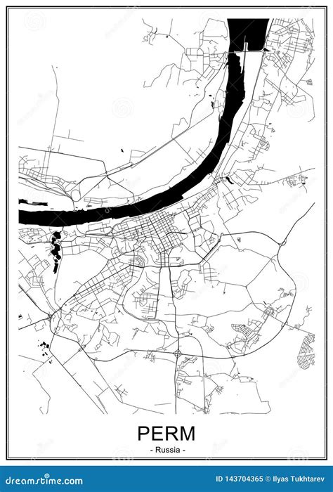 map   city  perm russia stock illustration illustration  quarter river