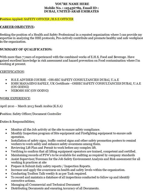 Safety Officer Experience Certificate