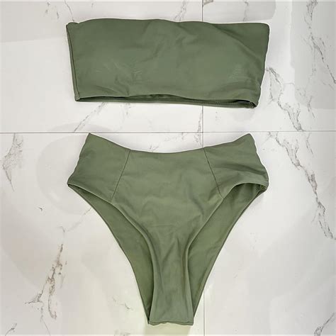 Sage Green High Waisted Bikini With Strapless Depop