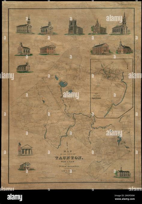 Map of the town of Taunton, with a view of the public buildings , Real ...