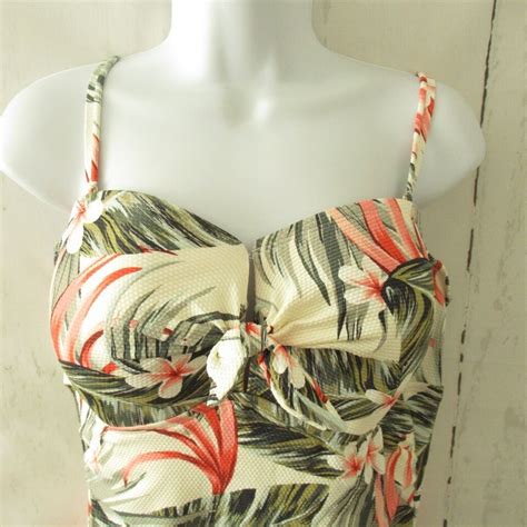 Kona Sol One Piece Swimsuit XL Tropical Floral Palm Leaf Underwire EBay