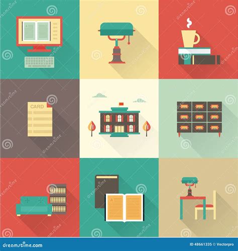 vector flat library icons stock vector illustration  learning