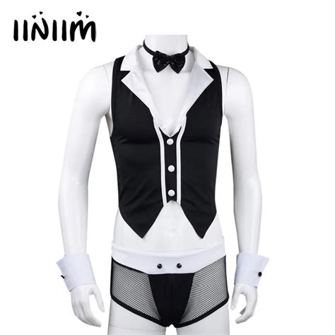 5pcs Mens Sexy Maid Role Play Costume Outfits Tops Boxer Underwear With