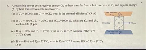 Solved Hot Reservoir A Reversible Power Cycle Receives Chegg