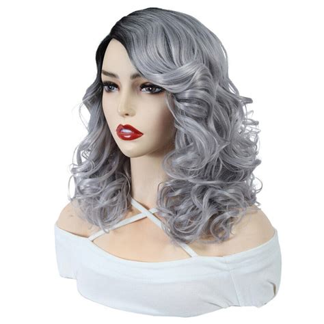 Synthetic Side Part Short Wavy Heat Resistant Wig Women Ombre Silver Cosplay Wig Ebay Short